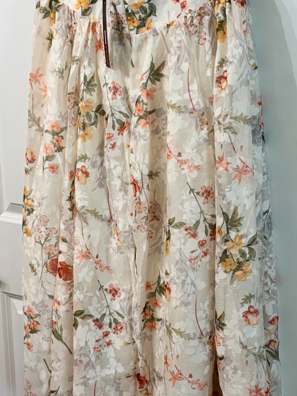 Fashion Nova Cream Maxi Skirt with Pink, Green & Yellow Florals
